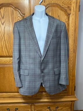 Peter Millar Flynn Classic Fit Grey Plaid 100% Wool Sport Coat Blazer Sz 42R